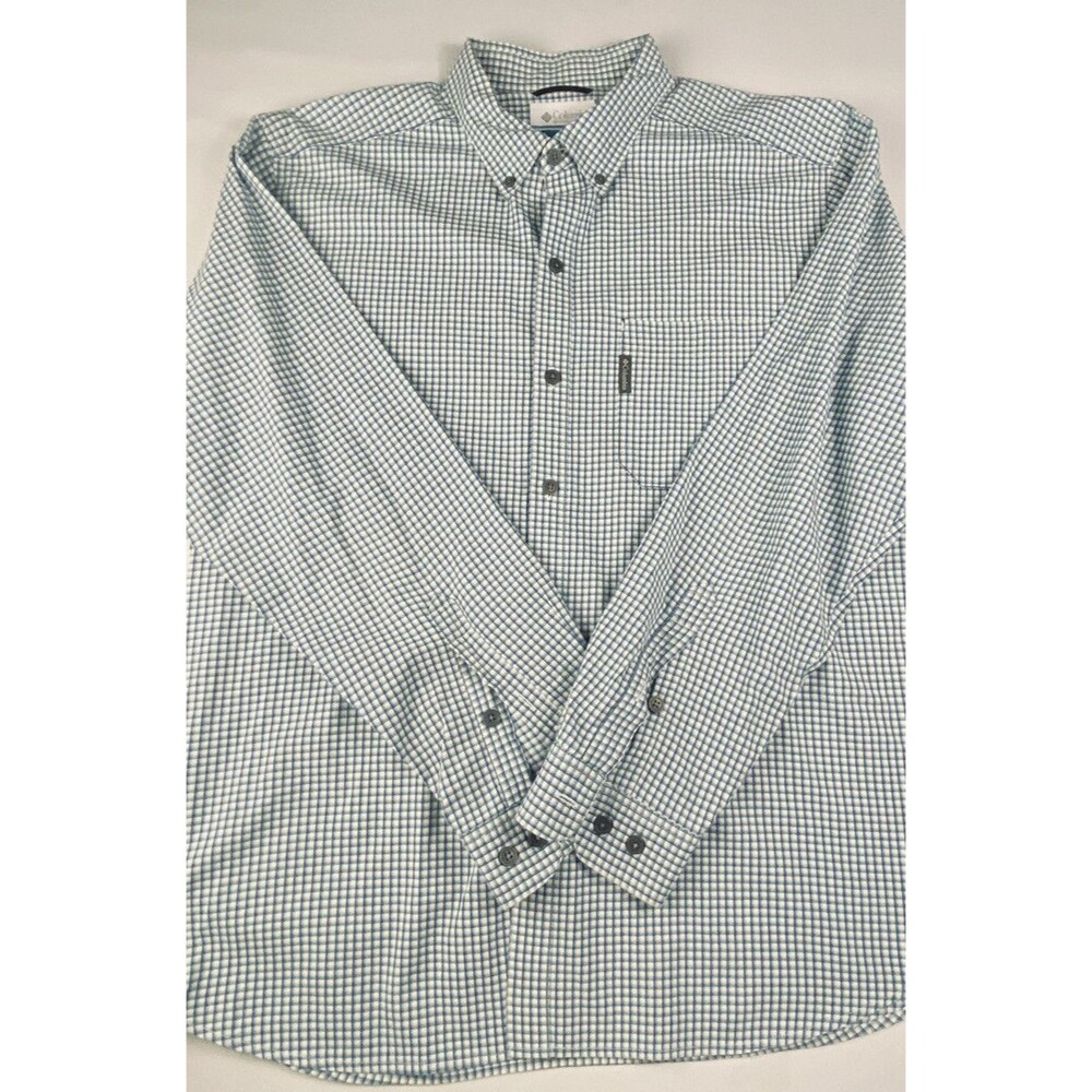 Columbia Mens Blue Check Long Sleeve Button Down Front Pocket Size L